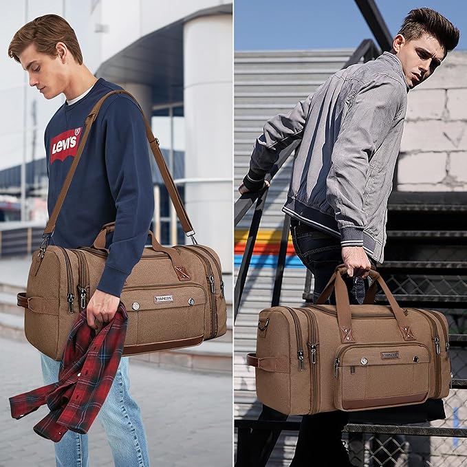 WITZMAN Mens Duffle Bags for Traveling Canvas Weekender Travel Bag Expandable - Image 2