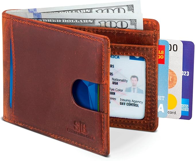 SERMAN BRANDS RFID Blocking Slim Bifold Genuine Leather Thin Minimalist Front by SERMANBRANDS