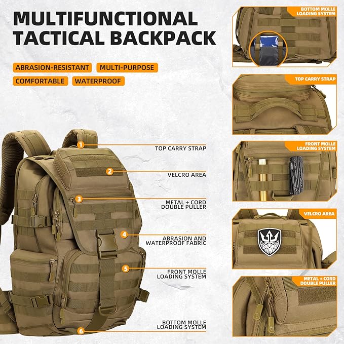50L Military Tactical Backpack Hiking Waterproof Backpack Large Military Pack 3 - Image 3