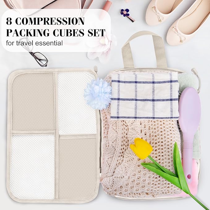 8 Set Compression Packing Cubes Travel, Lightweight Expandable Travel Cubes - Image 6