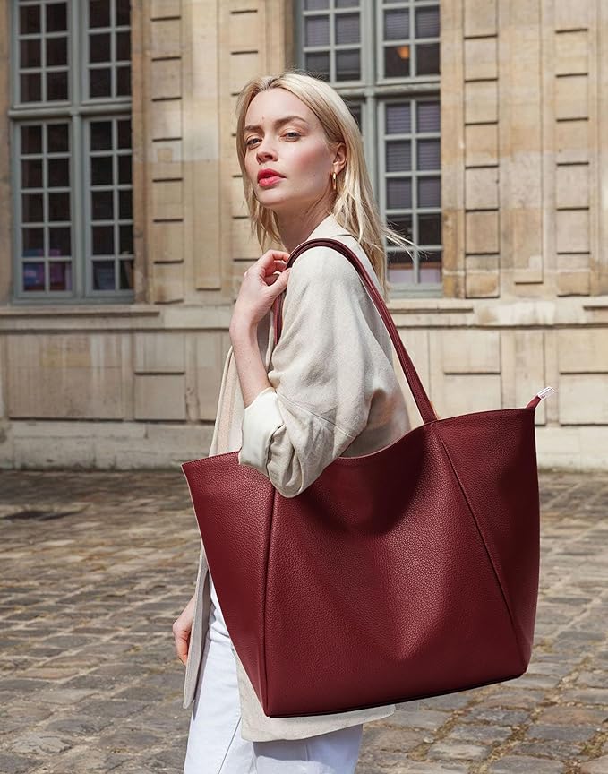 KALIDI Large Tote Bag Vegan Leather Casual Zipper Work Bag Weekender Hobo - Image 3