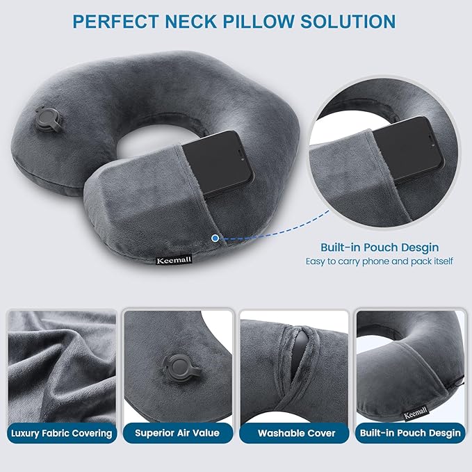 Inflatable Travel Neck Pillow, Super Soft Plane Neck Support Pillow - Image 6