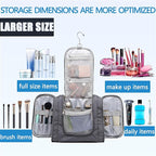 Hanging Toiletry Bag for Men, Travel Makeup with Metal Swivel Hook, Organizer for Full Sized Cosmetics and Toiletries, Water-Resistant Nylon, Grey