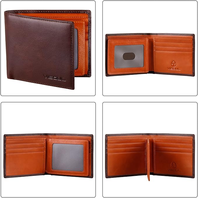 VISOUL Men's Leather RFID Blocking Wallet Extra Capacity, Bifold Security Wallet - Image 3