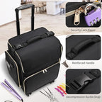 Large Makeup Train Case for Hairstylists & Hairdressers - Cosmetic Organizer with Detachable Pouch, Heat-Insulated & Anti-Scald Full Layer, Hairdressing Tool Storage Trolley with 4 360° Swivel Wheels