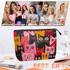 Cosmetic Bags Travel Makeup Toilet Case Waterproof Pouch for Women Girls 6.7X9.45inches - Multicolored Cat Portraits in A Tight Arrangement