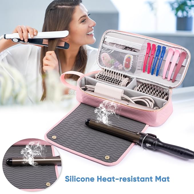 2IN1 Hair Tools Travel Bag with Heat Resistant Mat for Shark Flexstyle, Flat Irons, Straighteners, Curling Iron, Hair Dryer Case Compatible with Revlon One-Step Hair Dryer, Hair Essentials
