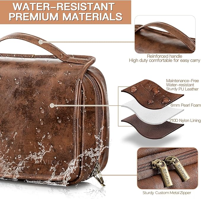 Elviros Hanging Toiletry Bag Removable Travel Bag PU leather Makeup Cosmetic - Image 3