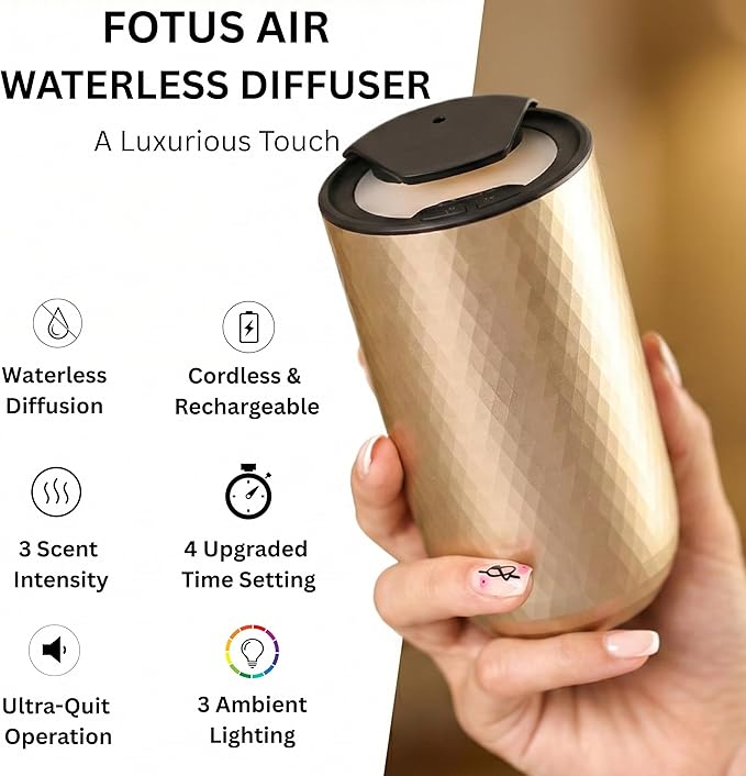 Waterless Essential Oil Diffuser – Portable Cordless Aromatherapy Diffuser for Home, Car & Office – 3 Mist Levels - 4 Timer Modes - 15ml Oil Capacity - USB-C Rechargeable