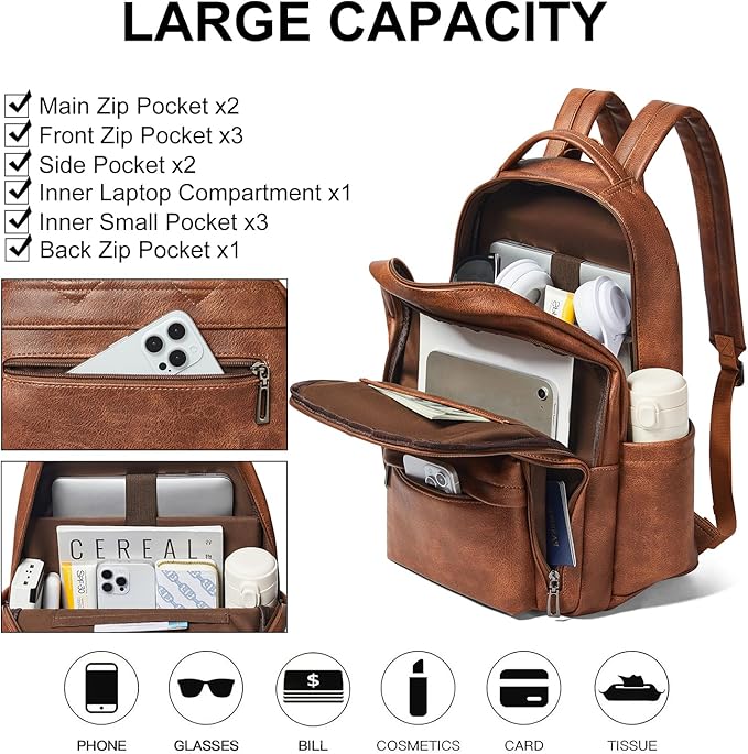 30L Business Laptop Backpack for Women Men, Travel Work Backpack Purse Faux - Image 8