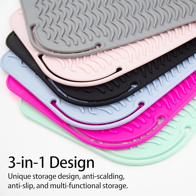 Heysam Silicone Heat Resistant Mat for Flat Iron Hair Straightener Pad, Travel Portable Curling Iron Pad, Non-Slip Vanity Mat for Hair Tools, Size 9"x6.5", Rose Red