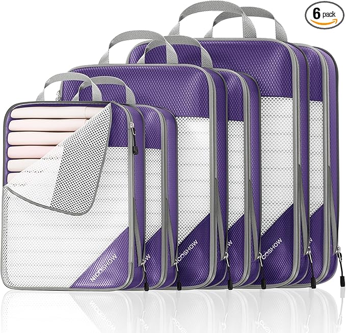 Compression Packing Cubes 6 Set, Compressible Space-Saving Packing Cubes by NICOSHOW