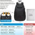 Boavan Rolling Backpack, 17 inch Water Resistant Wheeled Backpack, Carry on - Image 2