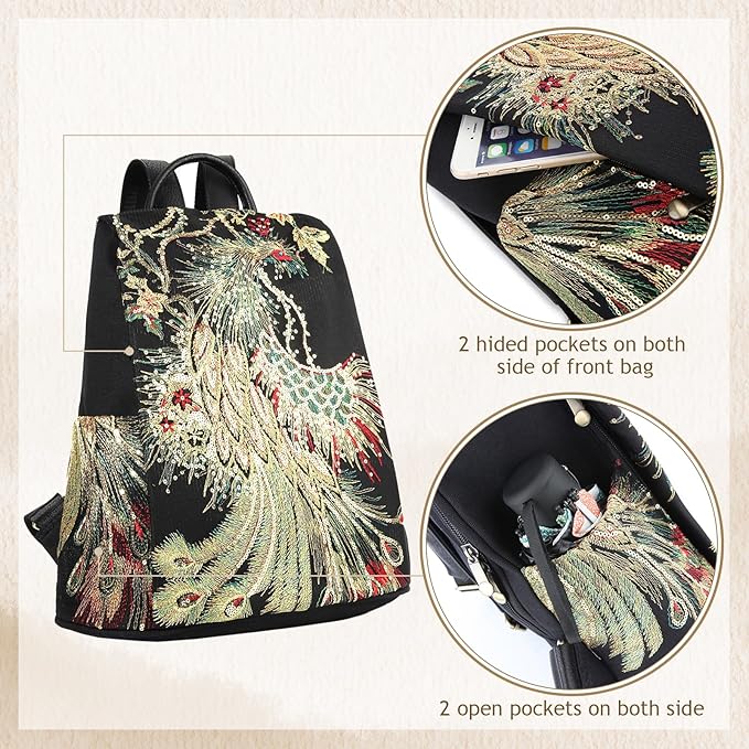 Jursccu Glitter Embroidery Women Backpack Purse, Fashion Canvas Travel - Image 6