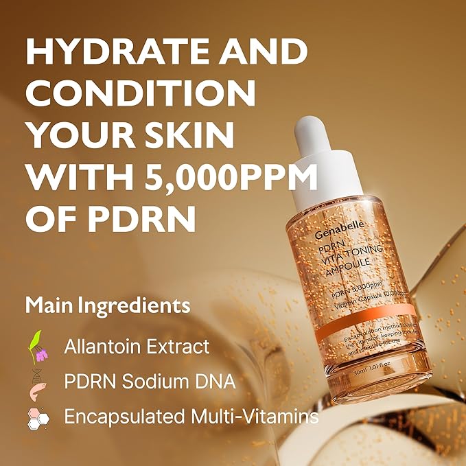 PDRN Vita Toning Ampoule JUMBO SIZE - Lightweight Glass Skin & Toning Ampoule with Vitamin B, C, E, PDRN, Serum for Blemishes, Fine Lines and Rough Skin Texture, 2.36 fl oz