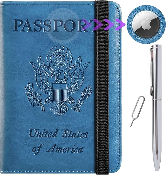 Airtag Passport Holder Cover Wallet Travel Essentials RFID Blocking Leather by PASCACOO