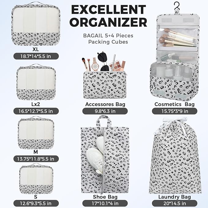BAGAIL 9 Set Packing Cubes Luggage Packing Organizers - Image 4