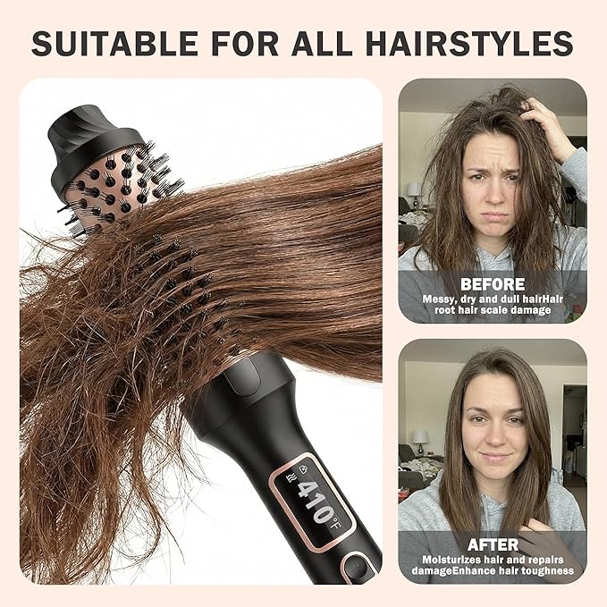 NONK Thermal Brush 1.5", Thermal Round Curling Brush, Long Lasting Universal Voltage Heated Curling Iron for All Hair, Tourmaline Ceramic,Curling Iron with 5 Temperature Control, Rose Gold