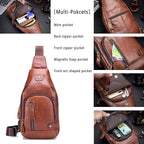 BULLCAPTAIN Leather Sling Bag Mens Chest Bag Casual Shoulder Crossbody Bags - Image 3