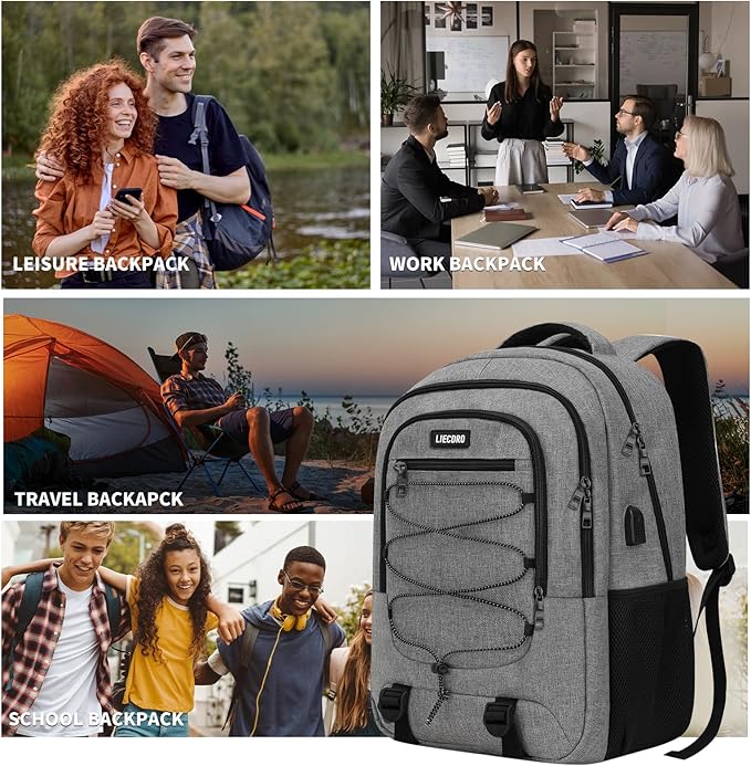 Grey Backpack for Men Women, Backpack for School, School Backpacks for Boys - Image 6