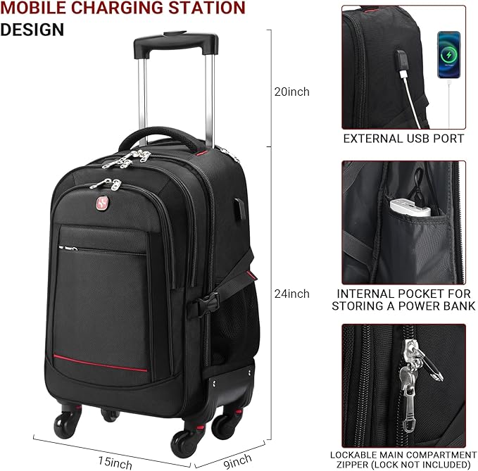 StarCloud 4-Wheel Checked Rolling Backpack 55L: Extra-Large Roller Travel - Image 3