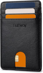 Buffway Mens Slim Wallet, Minimalist Thin Front Pocket Leather Credit Card by Buffway