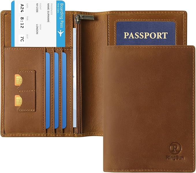 Ringsun Leather Passport Cover for Men Women, RFID Passport Wallet Case Travel - Image 2