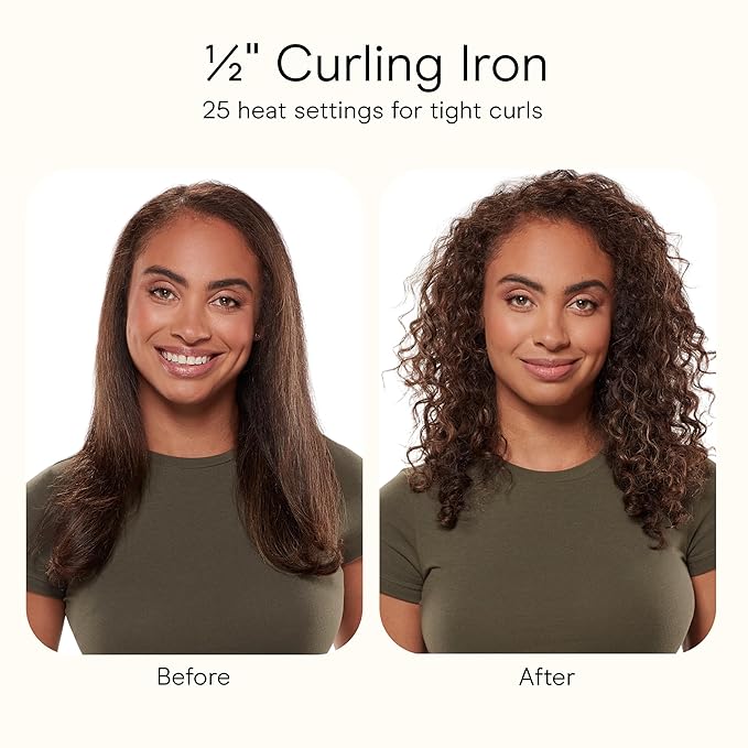Conair Instant Heat ½ Inch Curling Iron, ½-Inch Barrel Hair Curler Produces Tight Curls, 25 Heat Settings, Dual Voltage, For Use on All Hair Lengths, Black