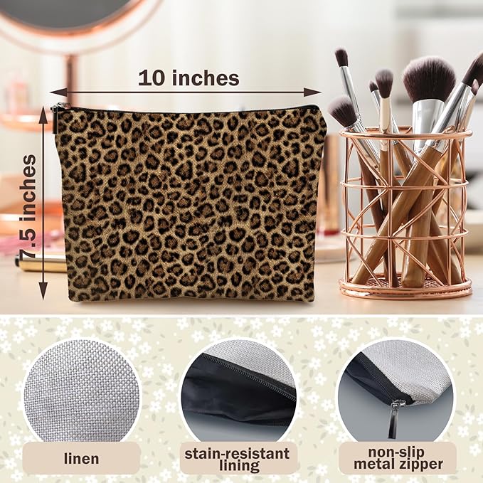 DILSJ Trendy Retro Leopard Print Makeup Bag, Rustic Cheetah Cosmetic Bags For Women, Leopard Gifts For Women, Cheetah Print Gifts Zipper Makeup Pouch Travel Organizer Toiletry Bag