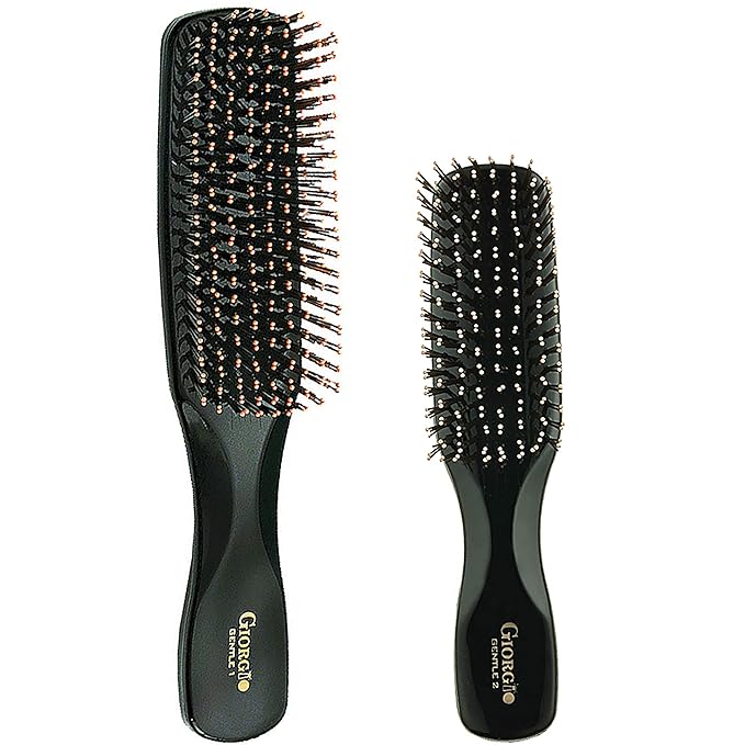 Giorgio GIO1-2BLK Black Set of 2 Gentle Touch Detangler Hair Brush for Men Women and Kids. Soft Bristles for Sensitive Scalp. Wet and Dry for all Hair Types. Scalp Massager Brush Stimulate Hair Growth