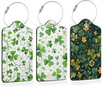 St. Patrick’s Day 3 PCS Luggage Tags, Lucky Clovers Leather Suitcase Tags by Losthll
