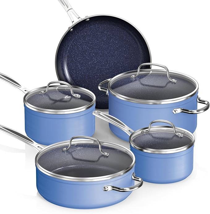 Nuwave Healthy Duralon Blue Ceramic Nonstick Coated 9pc Cookware Set, by NuWave