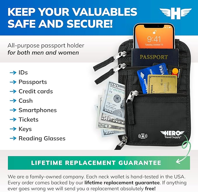 HERO Neck Wallet, RFID Blocking Passport Holder - Image 2