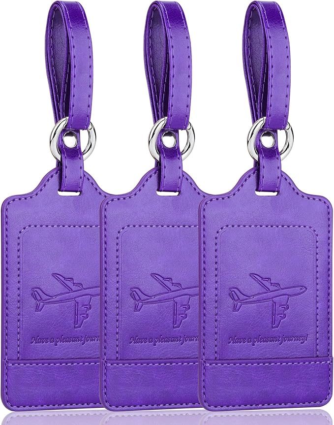 Teskyer Luggage Tags, 3 Pack Premium PU Leather Luggage Tags Privacy Protection by TESKYER