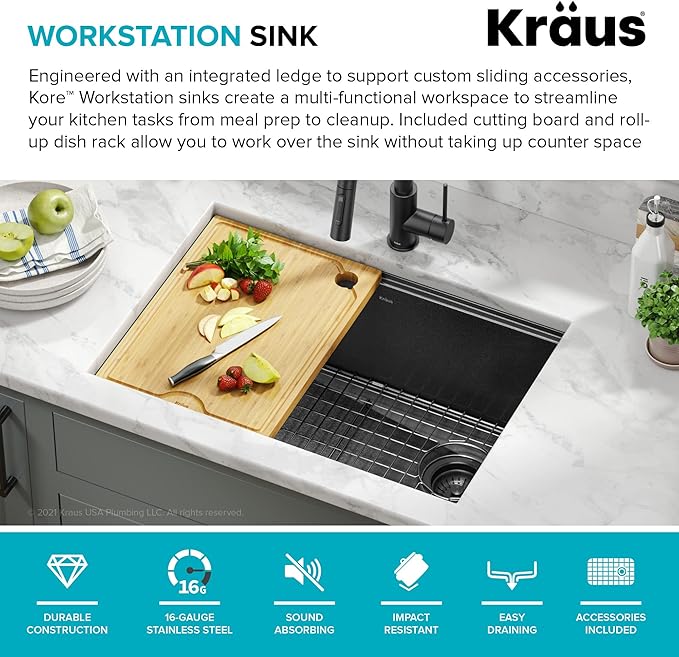 KRAUS Kore Workstation 27-inch Undermount 16 Gauge Black Stainless Kitchen Sink - Image 2