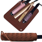 12" X 9" Large Heat Resistant Silicone Mat for Hair Styling Tools, Curling Iron Mat, Flat Iron Holder, Hair Straightener Pad, Makeup Mat, Hot Tools Mat for Travel Vanity Salon - Mocha Brown