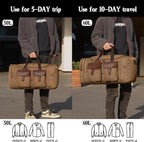 Canvas Duffle Bag for Men 60L Travel Duffel Bags Expandable Genuine Leather - Image 6