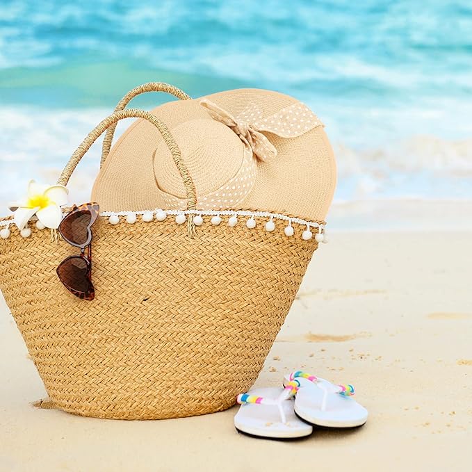 DRESHOW Beach Hats for Women Big Straw Wide Brim Summer Hat Floppy Foldable - Image 5