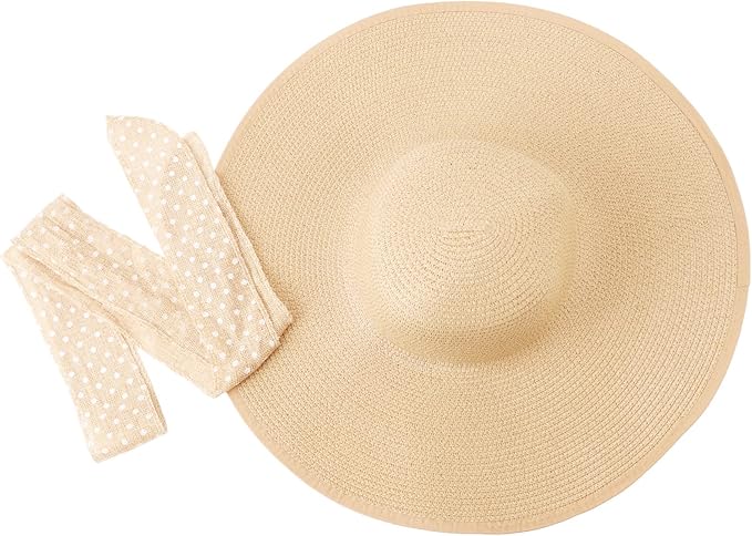 DRESHOW Beach Hats for Women Big Straw Wide Brim Summer Hat Floppy Foldable - Image 9