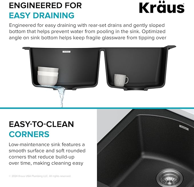 KRAUS Forteza 33-inch Drop In/Undermount 60/40 Double Bowl Granite Kitchen Sink - Image 10