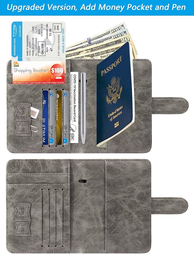 Passport Holder With Luggage Tag Cover Wallet RFID Blocking Leather Case Travel - Image 4
