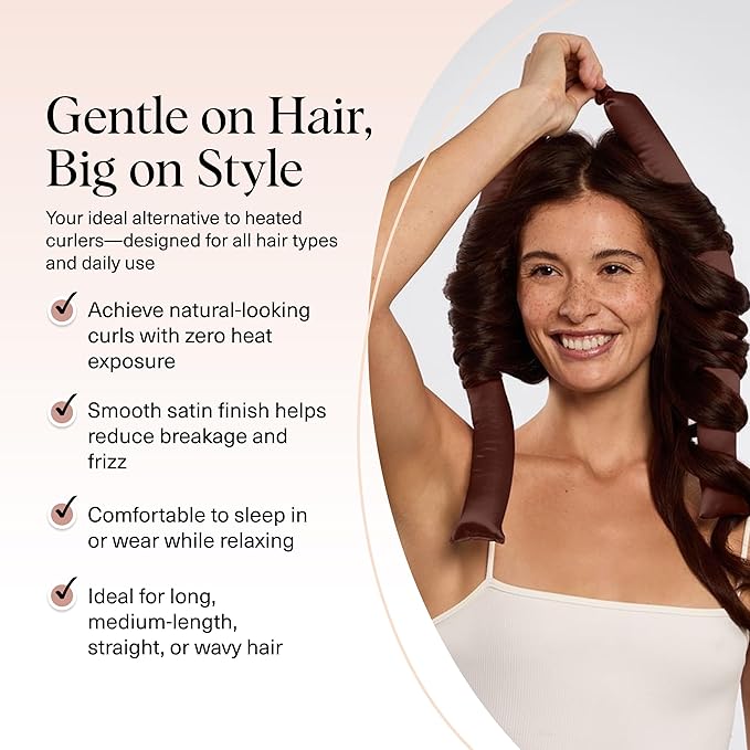 Kitsch XL Satin Heatless Hair Curler Set - Heatless Curls for an Overnight Blowout, Comfortable Hair Curlers to Sleep In for Frizz-Free, No Heat Damage Styling, Jumbo Curling Rod Headband - Chocolate