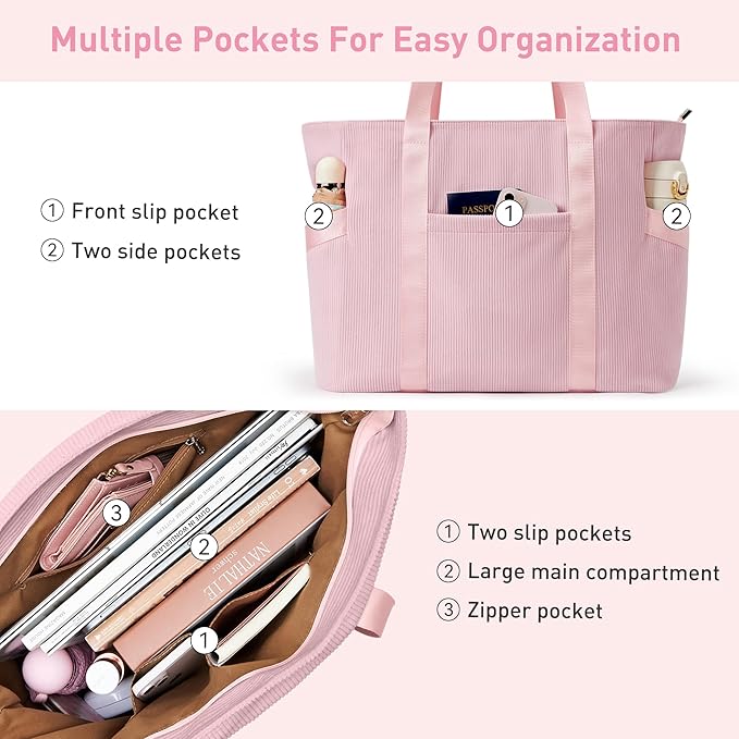 Tote Bag for Women with Zipper, Travel Tote Bags with Compartments Large - Image 8