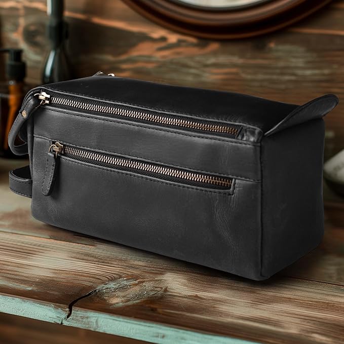 LEATHER VILLAGE Premium Leather Travel Toiletry Bag - Image 9