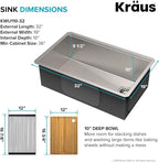 Kraus KWU110-32-100-100MB, Kore Workstation 32-inch Undermount 16 Gauge Single - Image 4