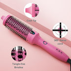 K&K Thermal Brush, 1.5 Inch Ionic Heated Round Brush, Professional Heated Ceramic Tourmaline Coating Curling Iron, Hot Styling Volumizing Tool, Dual Voltage, Pink