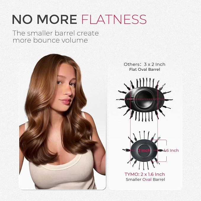 TYMO 2.0 Hair Blow Dryer Brush - Blowout Hot Air Brush, One Step Volumizer, Upgraded 2 Inch Barrel Roller Curling Styler, 3X Faster Drying, 0.6 lb Lightweight, Straightener Curling in One, Black