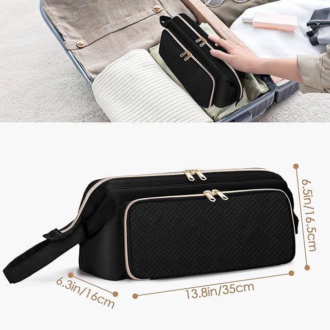 Fasrom Hair Tools Travel Bag with Heat Resistant Mat for Flat Iron, Curling Iron and Straightener, 2 in 1 Blow Dryer Organizer Case for Styling Appliances and Hot Items, Black (Patent Design)