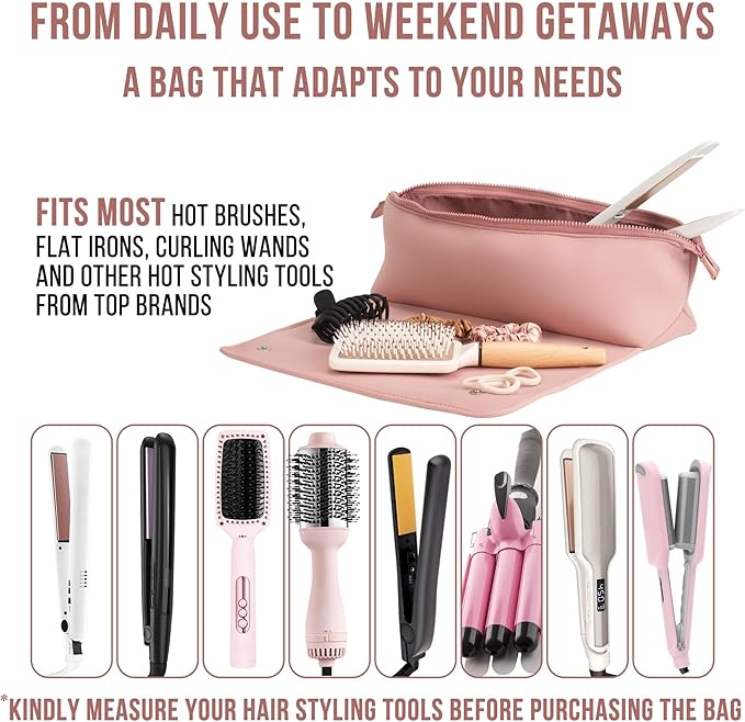 BAREFOOT CARIBOU Hair Tools Travel Bag and Heat Resistant Mat for Flat Irons, Straighteners, Curling Iron, and Haircare Accessories, 2-in-1 design, with Interior Pockets, Portable Organizer