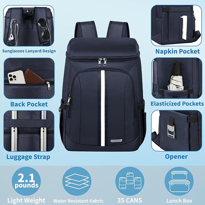 Backpack Cooler Insulated Leak Proof 35 Cans, 2 Insulated Compartments Thermal - Image 3